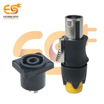 250V 20A 4 Pole Speakon Male Cable Connector with Metal Insert and Female Connector (Yellow)